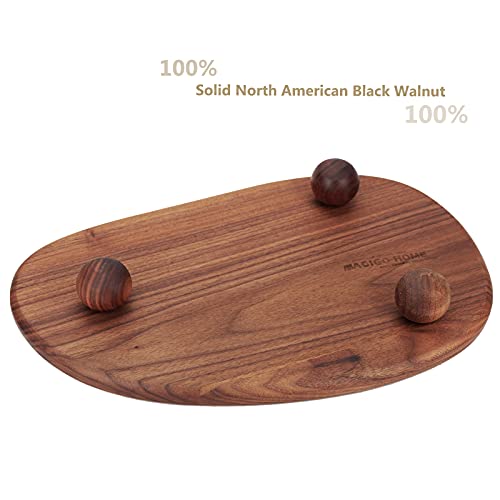 MAGIGO 15 x 9 Inches Cobblestone Shape Black Walnut Wood Candle Holder Tray, Coffee Table Island Centerpiece, Jewelry Showcase, Decorative Wooden Tray