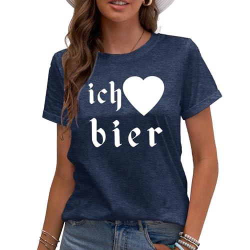 MAIHUN German Oktoberfest Shirt for Women Vintage Ich Heart Bier Tshirt Oktoberfest Short Sleeve Black