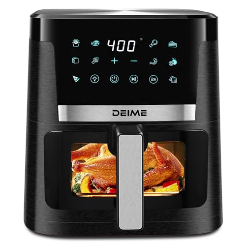 DEIME Air Fryer 7.5 QT 1700W Oilless Oven Healthy Cooker Air Fryers Large Capacity with 12 Presets, Visible Cooking Window, LCD Touch Screen, Customerizable Cooking, Non-Stick Basket (Black)