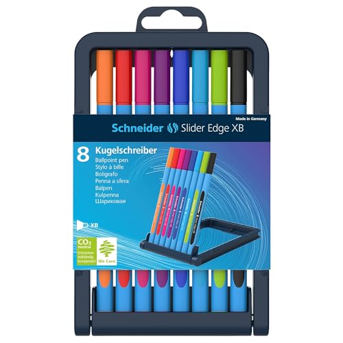 Schneider Slider Edge XB (Extra Broad) Ballpoint Pen, 1.4 mm, Light Blue Barrel, Red Ink, Box of 10 Pens (152202)