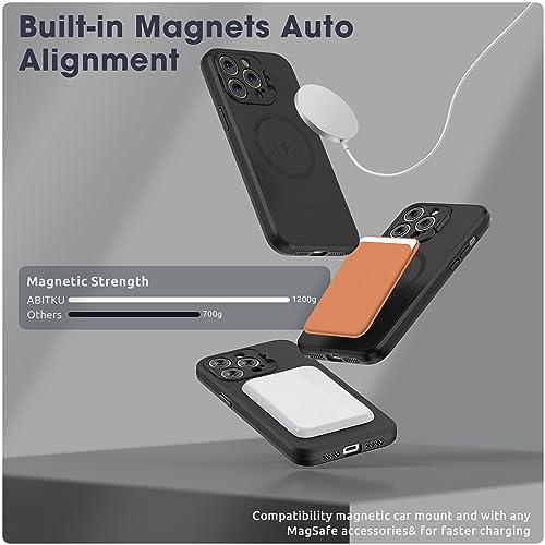 ABITKU Magnetic Case for iPhone 15 Pro Max 6.7 inch, with Camera Protector Kickstand Cover (Compatible with MagSafe & Car Holder), with Screen Protection Shockproof Phone Case for Men Women (Black)