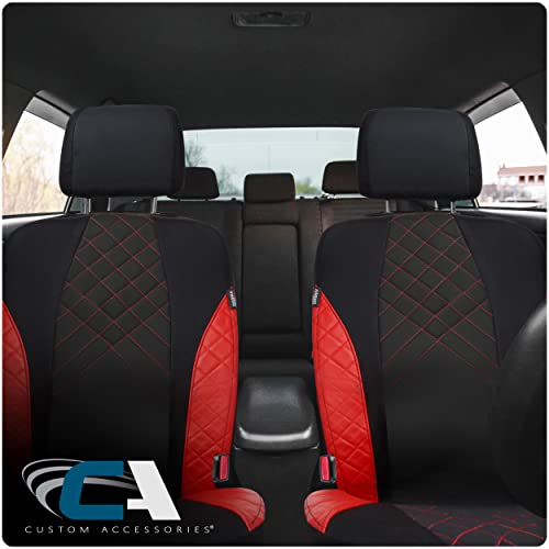 Custom Accessories 1-Piece Trilogy Seat Cover, Vegan Leather and Mesh Car Seat Cover, Universal-Fit for Cars, Trucks, and SUVs, Automotive Sat Cover - Black/Red