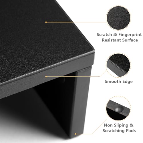 TAVR Dual Monitor Stand Riser Office Desktop Organizer Stand for 2 Monitors, Adjustable Length and Angle 3 Shelf, Extra Long Multifunctional Stand up to 43.3" fit Computer, Laptop, TV, Black