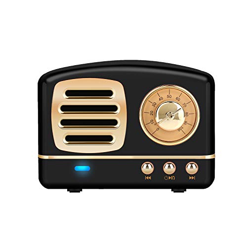 Dosmix Wireless Stereo Retro Speakers, Portable Bluetooth Vintage Speakers with Powerful Sound, Answering Calls, Alexa Support, TF Card, AUX for Kitchen Party Outdoor Android iOS Black