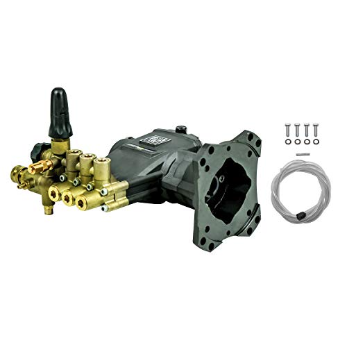 AAA 90037 Horizontal Triplex Plunger Replacement Pressure Washer Pump Kit, 3700 PSI, 2.5 GPM, 3/4" Shaft, Includes Hardware and Siphon Tube, for Industrial Gas Powered Machines, Black