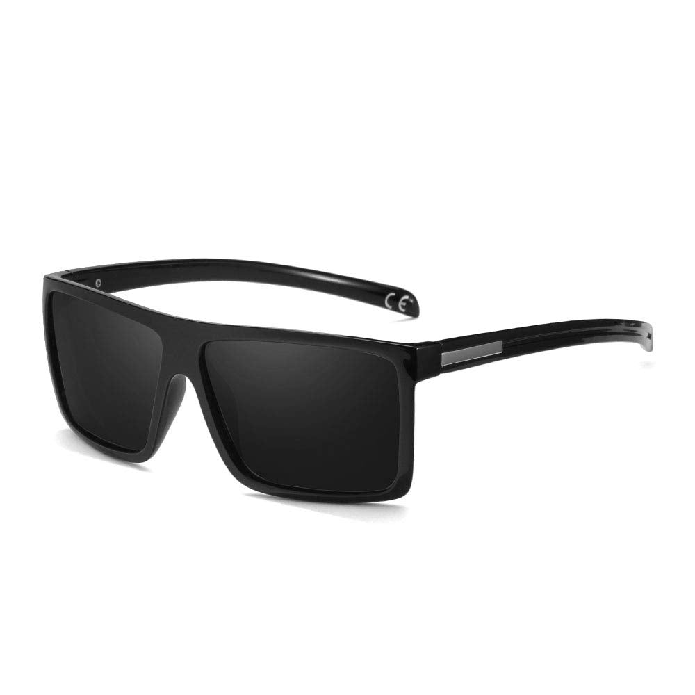 2020 VentiVenti Sunglasses For Men Plastic Lightweight Square Polarized Frame Classic Style Eyewear UV Protection For Driving Shiny Black Frame/Smoke Lens