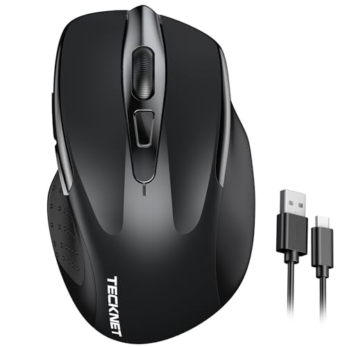 TECKNET Wireless Mouse Rechargeable, 2.4G Silent Mouse, Quiet Click, 6 Adjustable 4800 DPI, Cordless Computer Mouse, Ergonomic Mouse for Laptop, 6 Buttons USB Mouse for Chromebook, Ergo Grip - Black