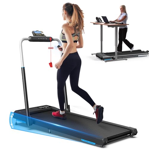 WELLFIT 3.0HP Folding Treadmills with Incline, Under Desk Walking Pad 340+LBS Weight Capacity, Treadmill for Home Office with Handle Bar, Foldable Treadmill Work with KINOMAP Apple Health No Assembly