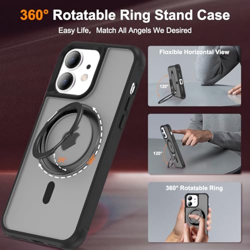 XIEWE for iPhone 15 Plus Case 6.7 Inches 360°Rotatable Magnetic Ring Invisible Stand,[Compatible with Mag-Safe] Military Shockproof Frosted Translucent Case,Purple