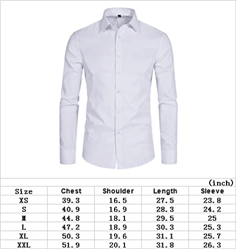 DELCARINO Men's Long Sleeve Button Up Shirts Solid Slim Fit Casual Business Formal Dress Shirt White X-Small