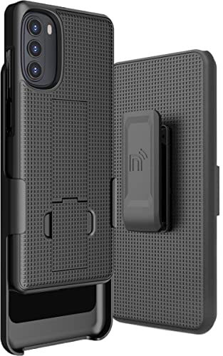 Case with Clip for Moto G 5G (2022), Nakedcellphone Slim Hard Shell Phone Cover with Kickstand and [Rotating/Ratchet] Belt Hip Holster Holder Combo for Motorola XT2213 Series - Black