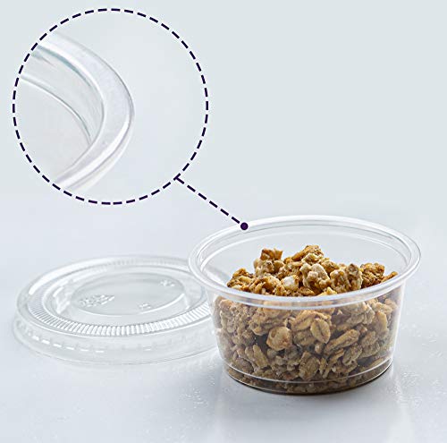 Plastimade Clear Disposable Plastic Portion Cups With Lids (200 Sets - 1 Oz) - Disposable Condiment Cups, Sauce/Dip/Dressing Cups, Souffle Cups & Jello Shot Cups With Lids | Great Sampling Container