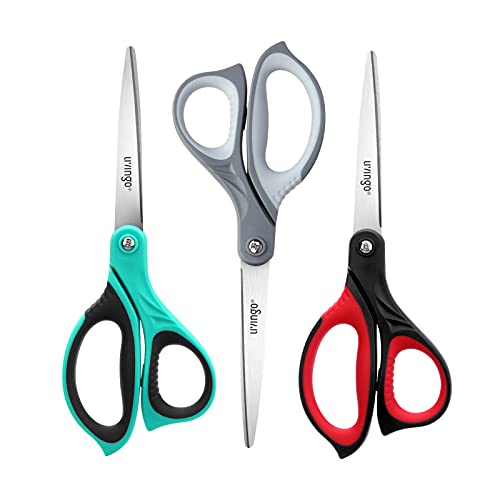 LIVINGO 8.5" Scissors All Purpose, 3 Pack Ultra Sharp Blade Shears, Professional Ergonomic Comfort Grip Scissors for Office School Home Supplies Fabric Sewing DIY Cutting General Use