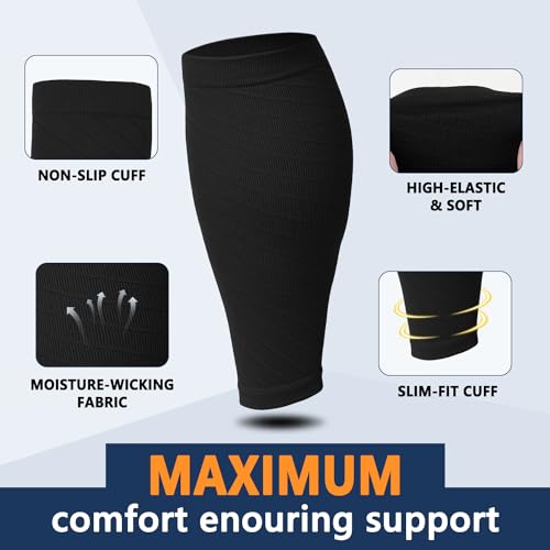 3 Pack Leg Compression Sleeve, Calf Support Sleeves for Women and Men Calf Brace for Shin Splints, Pain Relief (Black/Black/Black, S/M)