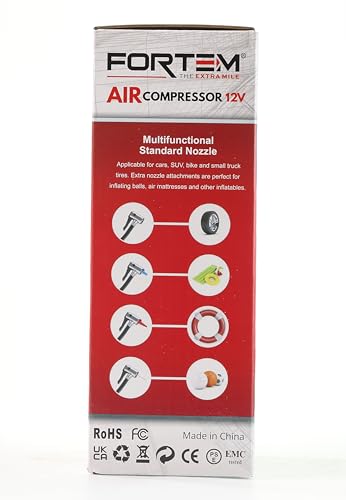 FORTEM Tire Inflator Portable Air Compressor 150 PSI, 12V Electric Bike Pump for Car Tires and Bicycles with LED Light, Digital Tire Pressure Gauge w/Auto Pump/Shut Off, Carrying Case (Black)