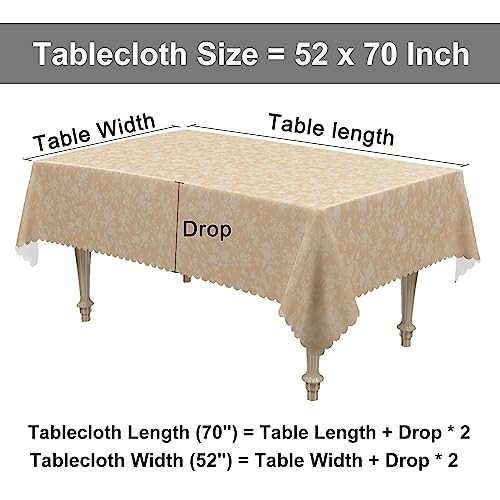 Smiry Square Table Cloth, Waterproof Heavy Duty Vinyl Tablecloths, Wipeable Washable Table Cover for Kitchen and Dining Room (Beige, 54" X 54")