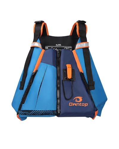 Owntop Swim Vest for Adult, Paddle Sports Swim Jackets with Adjustable Safety Strap, Premium Buoyancy Men Women Float Swim Vests for Kayaking Surfing Boating (Blue, XS/S)