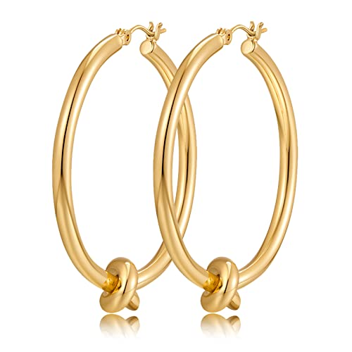 Large Gold Knot Hoop Earrings for Women Statement 18K Gold Hoop Earrings Lightweight Hoops Trendy Gold Hoops Earrings Fashion Jewelry