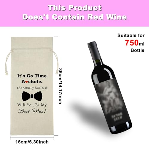 Gfhzdmf Best Man Gift Appreciation Gift for Groomsman from Groom Proposal Wine Bag Wedding Engagement Gift Groomsman Gift Wedding Day Gift for Best Man Brother Boys Reusable Wine Burlap Bag