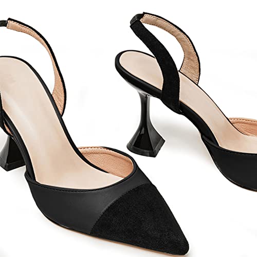 Coutgo Women's Slingback Pumps Pointed Toe Slip On Stiletto Heels Patchwork Dress Party Shoes, Apricot, Size 10