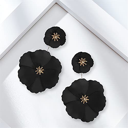 WUWEIJIAJIA Unique Bohemian Flower Dangle Earrings Boho Layered Floral Petal Drop Earring (Black)