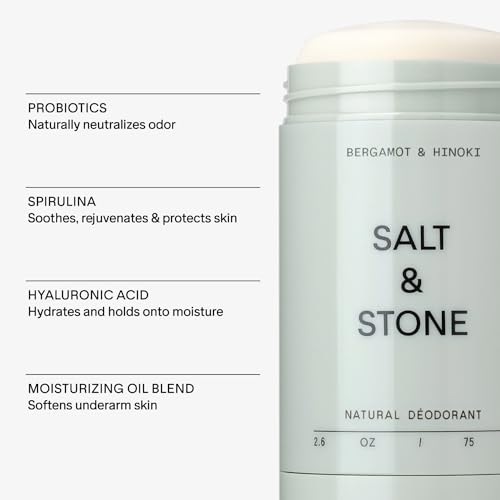 SALT & STONE Natural Deodorant - Bergamot & Hinoki | Extra Strength Natural Deodorant for Women & Men | Aluminum Free with Seaweed Extracts, Shea Butter & Probiotics | Free From Parabens & Sulfates