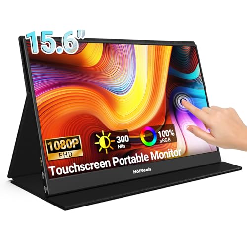 HotYeah Touch Screen Monitor, 15.6'' 1080P 10-Point Portable Monitor Touchscreen, USB-C HDMI HDR IPS Travel Monitor with Smart Cover & Speaker, Second External Monitor for Laptop PC Mac Phone Tablet