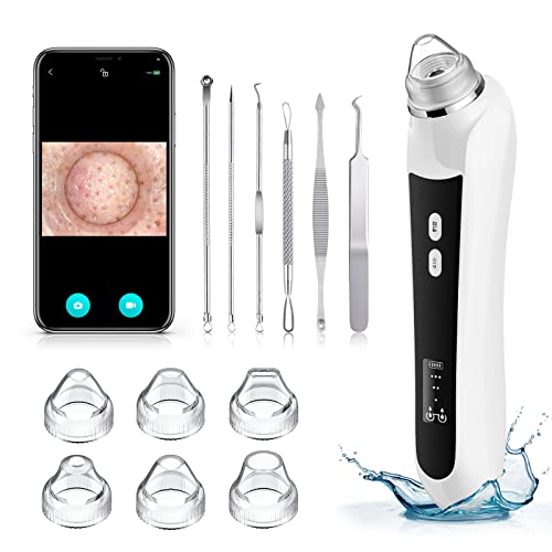 Blackhead Remover Vacuum, Black Head Extractions Tool with Camera for USB Interface Type Pore Vacuum, Men and Women Pore Cleaner, 6 Suction Heads & 3 Adjustment Modes (Black)