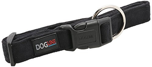Dogline 15 to 25-Inch Comfort Microfiber Soft Padded Pet Puppy Dog Collar with Nylon Reinforcement, Large, 1-Inch Wide, Black