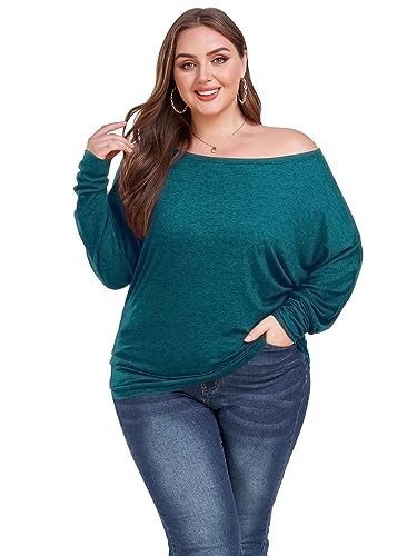 Poetsky Womens Casual Long Sleeve Boat Neck T Shirts Blouses Loose Solid Color Tunic Tops Dark Blue M
