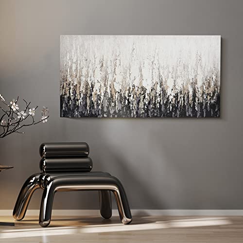 ArtbyHannah Oil Painting on Canvas DIY Kit - Hand-Painted Black and White Abstract Wall Art, 28x20 in to be Assembled Wall Decoration with Accessories - Textured Artwork