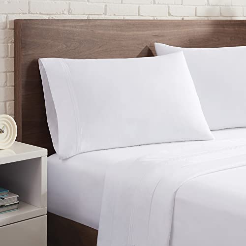 Aston & Arden Sateen Sheet Set - 100% Cotton 600 Thread Count Luxurious Hotel Silky Sheets, Pristine White with Fine Baratta Embroidered 3-Striped Hem, Wrinkle Resistant, Twin, Dove White