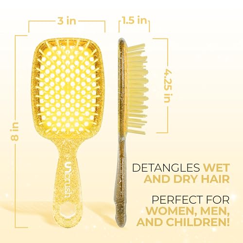 FHI Heat UNbrush Detangling Brush for Pain-Free Brushing on All Wet or Dry Hair Types — Durable DuoFlex Anti-Static Bristles, Lightweight Handle, Vented Hair Brush, Amber Yellow