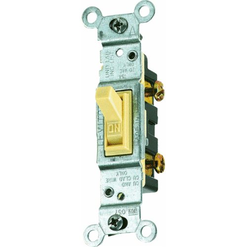 Leviton 1451-2I 15 Amp, 120 Volt, Toggle Framed Single-Pole AC Quiet Switch, Residential Grade, Grounding, Ivory, 1 Count