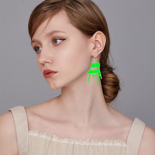 Vavhoo Funny Fight Folding Chair Dangle Earrings for Women Colorful Chair Shape Resin Acrylic Drop Earrings Creative Fashion Acrylic Weird Chair Earrings Statement Jewelry (Green)