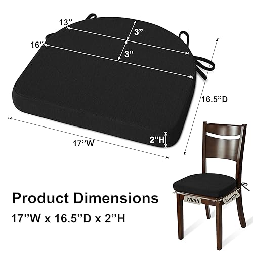 Shinnwa Chair Cushion with Ties for Dining Chairs [17 x 16.5 Inches] Non Slip Kitchen Dining Chair Pad and Seat Cushion with Machine Washable Cover Set of 4 - Teal