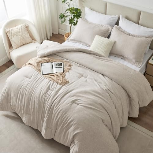 CozyLux Twin/Twin XL Comforter Set Dorm Bedding - 2 Pieces Beige Twin Extra Long Soft Luxury Cationic Dyeing Comforter for College, Breathable Lightweight Bed Sets with 1 Comforter and 1 Pillow Sham