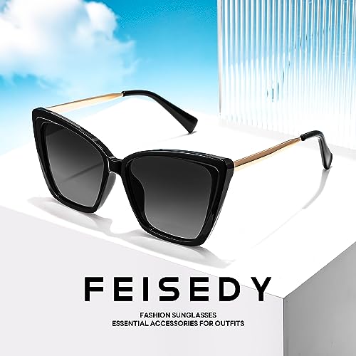 FEISEDY Trendy Polarized Women Sunglasses, Retro Womens Square Cat Eye Sun Glasses B4134