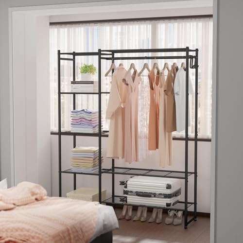 Wardrobe Closet, Portable Clothing Rack for Hanging Clothes, Free Standing Closet Organizers and Storage System with 4 Tiers Shelves for Cloakroom Bedroom, Black