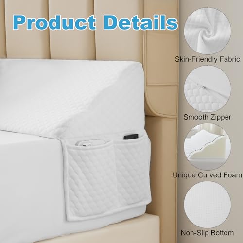 MEGCXIT Queen Bed Wedge Pillow for Headboard, Foam Pillow Wedge for Headboard Gap, Mattress Bed Gap Filler Queen, Triangle Pillow Wedge, Anti-Slip Bed Crack Space Filler (60"×10"×6") Air-Layer White
