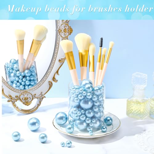 Jadive 200 Pieces Pearl Beads for Vase Filler Centerpieces, No Holes Pearl Makeup Beads for Wedding Holiday Party Home Brushes Holder Decor, 10/14/20/30 mm(Light Blue Purple, Dark Blue Purple)