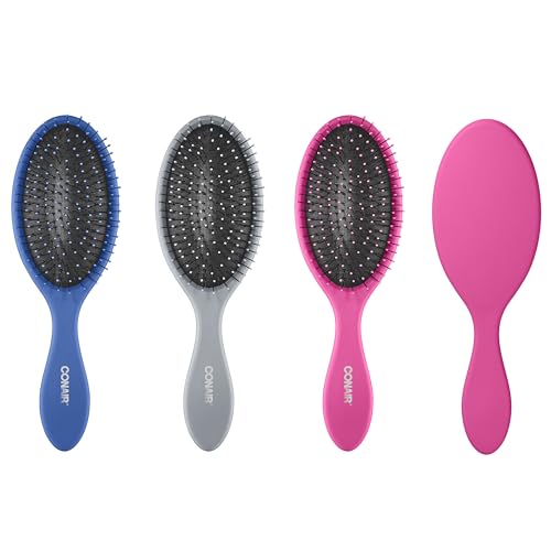 Conair Detangling Hair Brush - wet brush - For wet and dry hair - Features flexible bristles- 3 PK Blue, Pink, & Gray