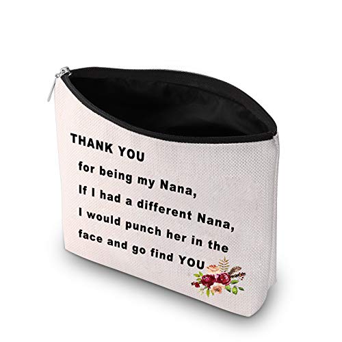 PXTIDY Nana Makeup Bag Grandma Gift Nana Gift Thank You For Being My Nana Cosmetic Bag Funny Grandmother Makeup Bag Best Nana Ever Gift Nani Gift (beige)