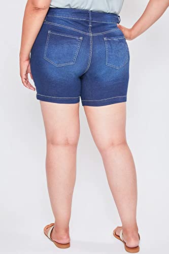 Women's High Rise Plus Size Essential 2-Button Side Slit Hem Shorts, Light Blue Rips, 14W
