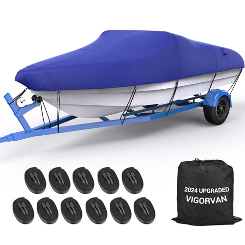 VIGORVAN Boat Cover 16-18.5 ft Heavy Duty Waterproof Boat Covers, Fits Tri-Hull, V-Hull, Runabout, Fishing Boat, 16' 17' 18' Foot Long by 94'' Wide, Black