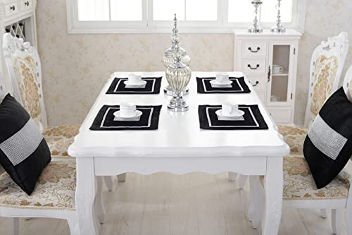 Vilygret Black Placemats Pack of 4, Elegant Place Mats with Sequined Rhinestones for Dinning Table, 12x16 inch