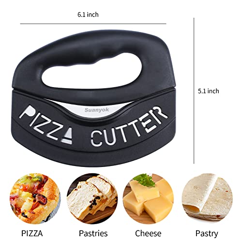 Suanyok Premium Pizza Cutter Food Chopper-Super Sharp Blade Stainless Steel Pizza Cutter Rocker Slicer with Protective Sheath Multi Function Pizza Knife Kitchen Tools,Dishwasher Safe (Black)