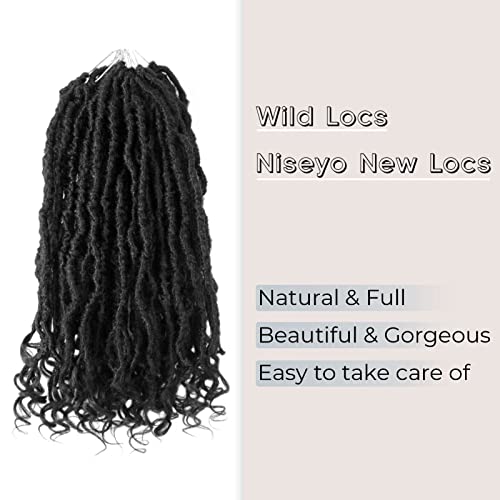 Niseyo Wild Locs 14 Inch Distressed New Faux Locs with Curly Ends 8 Packs Long Soft Pre-looped Goddess Locs Crochet Hair (1#, Jet Black)