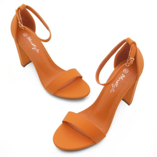 Herstyle Rosemmina Women’s Chunky Block Heels Open Toe Dress Heeled Sandals Ankle Strappy High Heel Pumps Shoes for Prom Wedding Party Office, Nude, Size 11.0