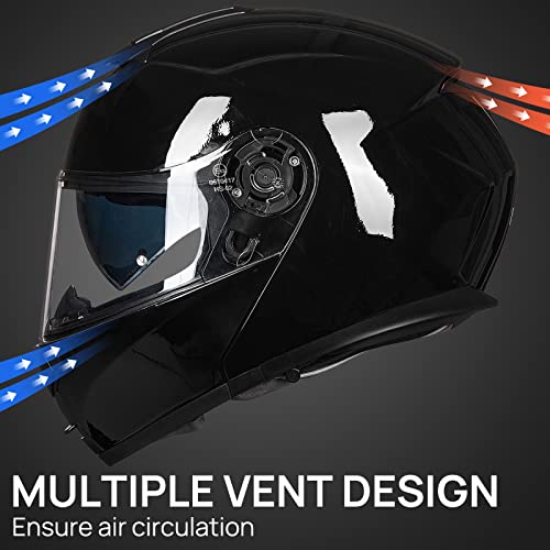 ILM Adult Motorcycle Modular Full Face Helmet Flip up Dual Visor DOT Approved Model 159(Gloss Black,Small)